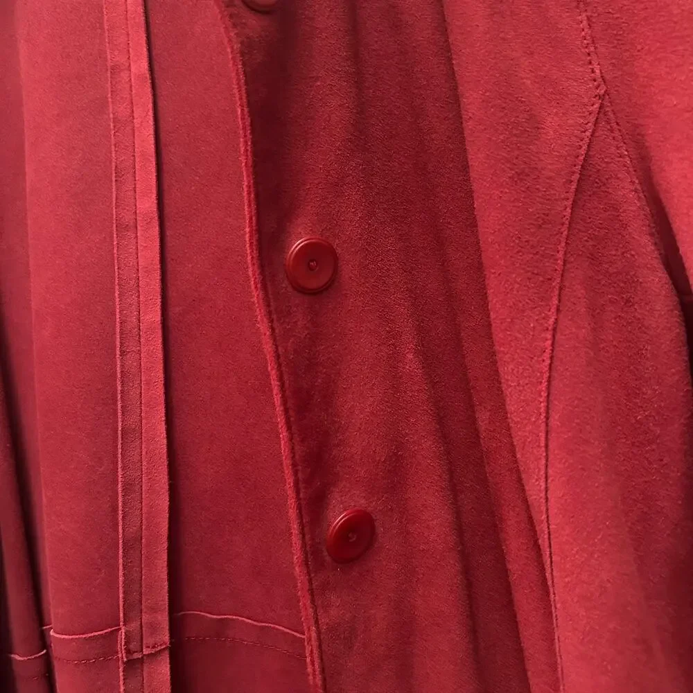 EILEEN FISHER Goat Suede Button Down Jacket Dark Red Size Medium - Picture 4 of 6